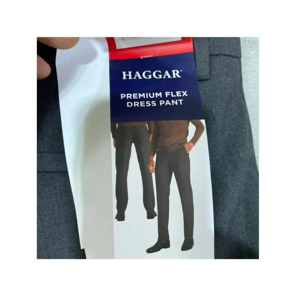 NWT Haggar Men's Pants 34x34 Dark Gray Flex Slim-Straight Dress Pants